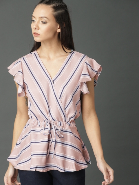 

Roadster Women Beige Striped Peplum Top