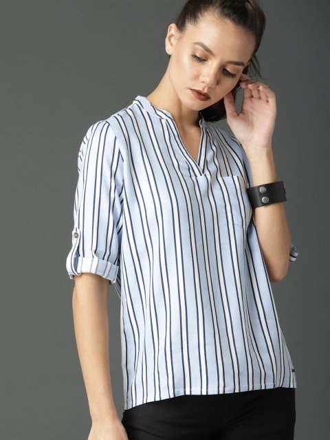 

Roadster Women Blue Striped Top