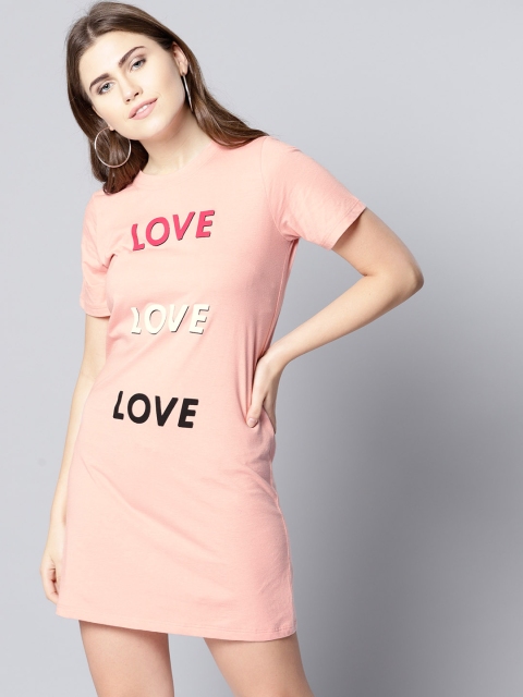 

Besiva Women Pink Printed T-shirt Dress