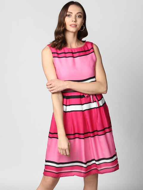 

StyleStone Women Pink Striped Fit and Flare Dress