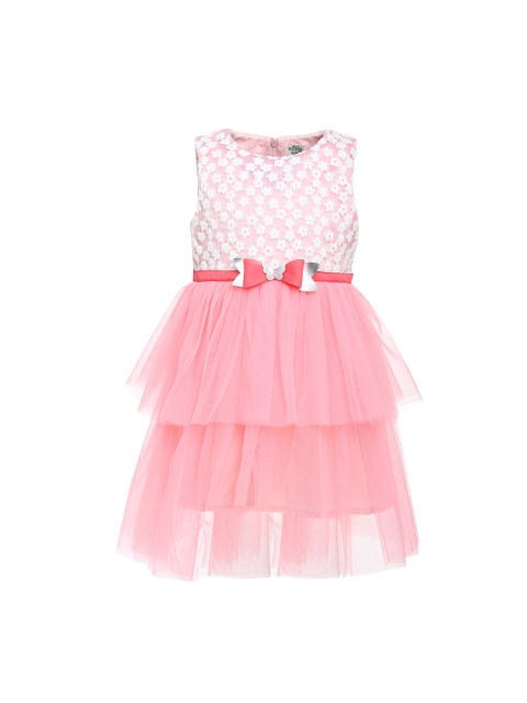 

A Little Fable Girls Pink & Silver Bow Waterfall Dress