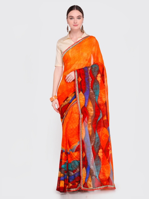 

Saree Swarg Orange Printed Poly Georgette Saree
