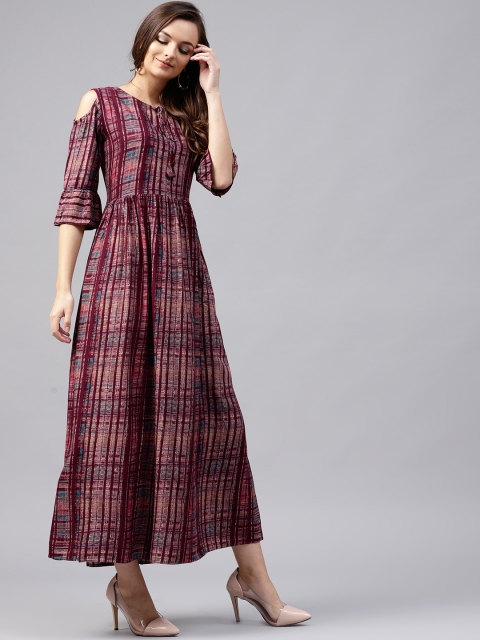 

GERUA Women Burgundy Striped Maxi Dress