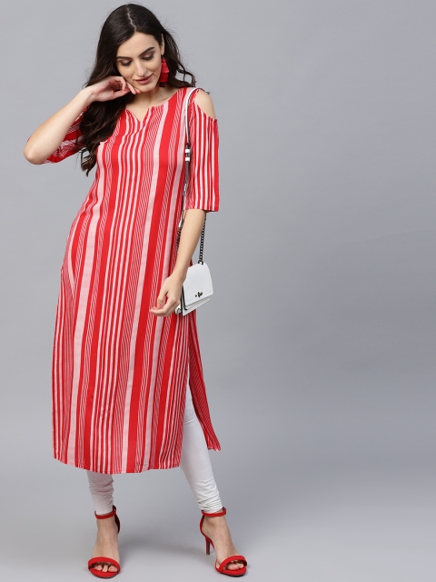 

GERUA Women Red & White Striped Straight Kurta