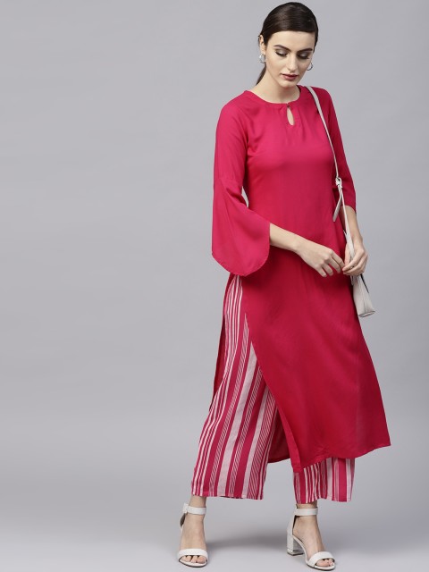 

GERUA Women Magenta & White Solid Kurta with Palazzos