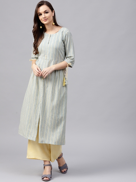 

GERUA Women Green & Yellow Striped Kurta with Palazzos