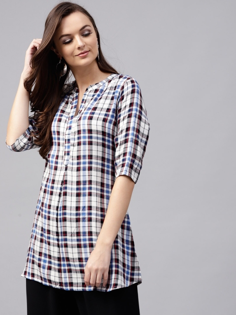 

GERUA Women Black & Off-White Checked A-Line Kurti