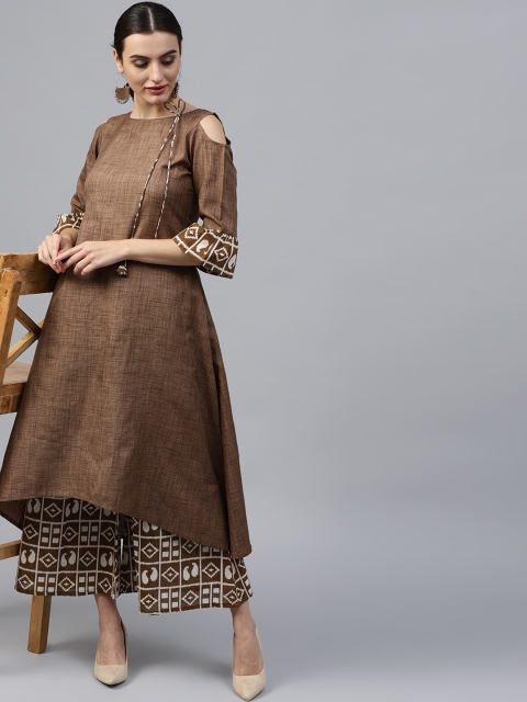

GERUA Women Brown & Off-White Solid Kurta with Palazzos