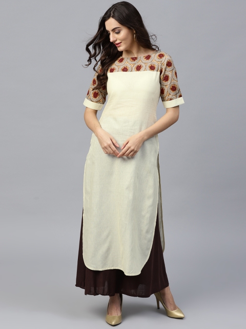 

GERUA Women Beige Solid Straight Kurta