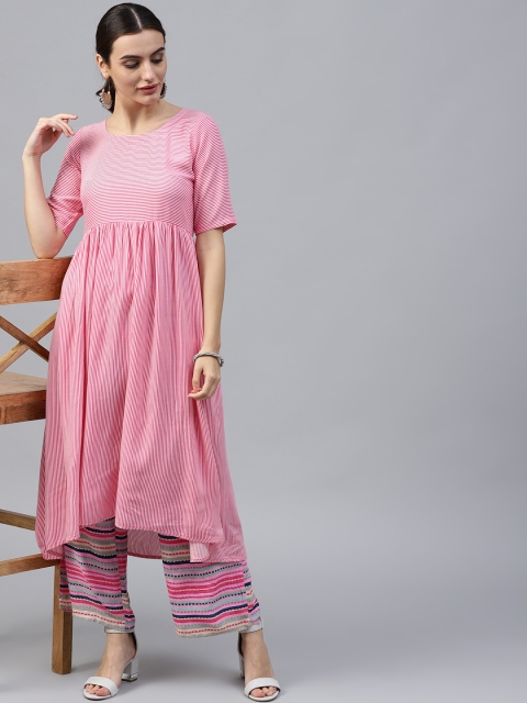 

GERUA Women Pink & White Striped Kurta with Palazzos