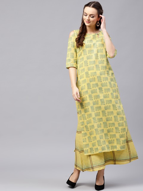 

GERUA Women Yellow & Green Printed Kurta with Palazzos