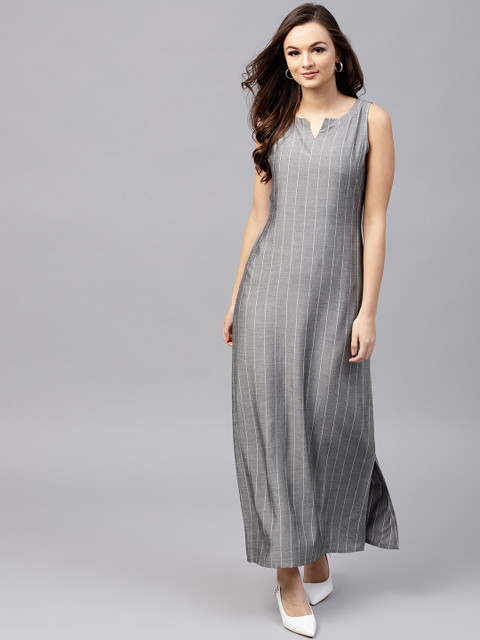 

GERUA Women Grey Striped Maxi Dress