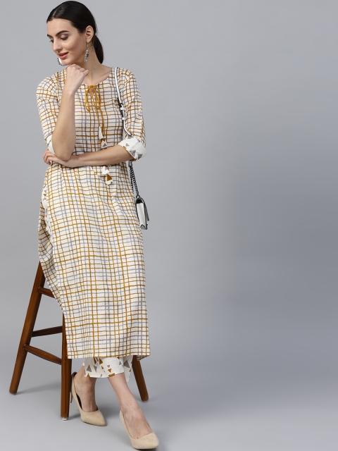 

GERUA Women White & Mustard Yellow Printed Kurta with Palazzos