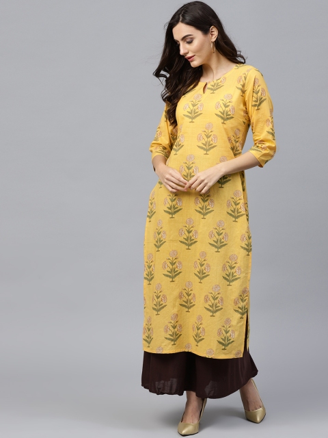 

GERUA Women Yellow & Green Printed Straight Kurta