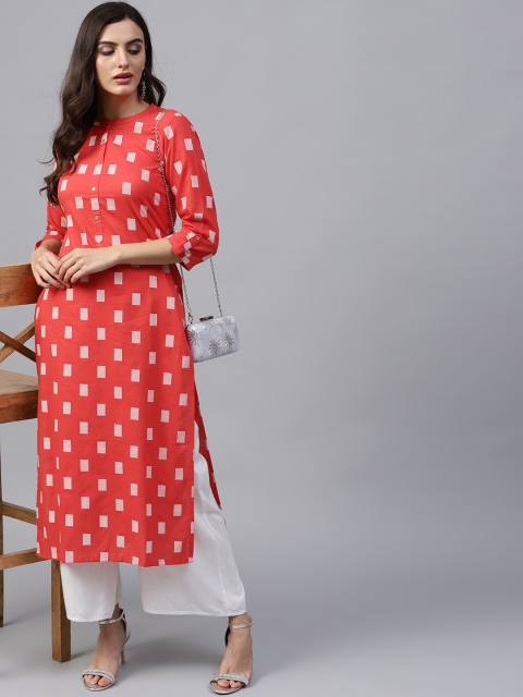 

GERUA Women Red & White Printed Straight Kurta