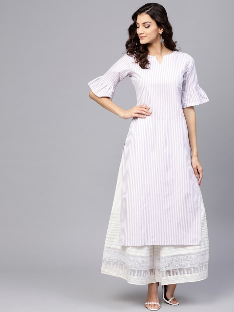 

GERUA Women Lavender & White Striped A-Line Kurta