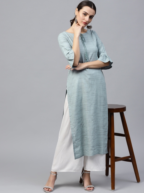 

GERUA Women Blue & Black Self Design Straight Kurta