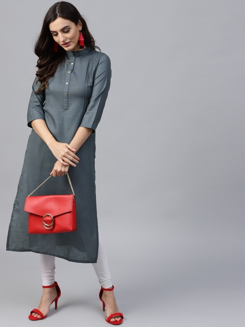 

GERUA Women Charcoal Grey Solid Straight Kurta