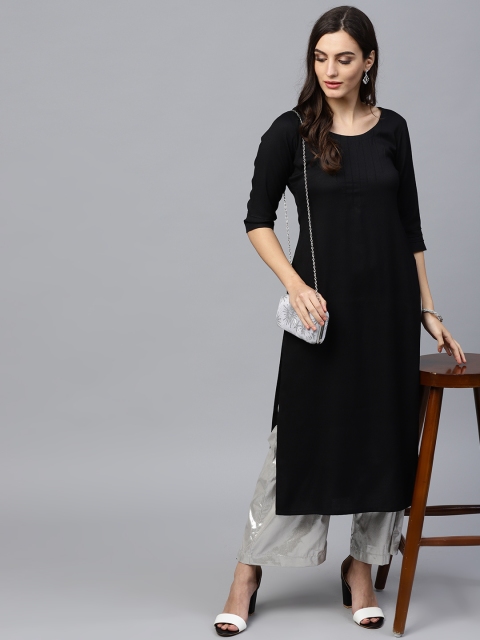 

GERUA Women Black Solid Straight Kurta