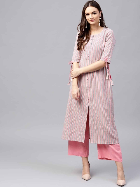 

GERUA Women Pink & Off-White Striped Kurta with Palazzos