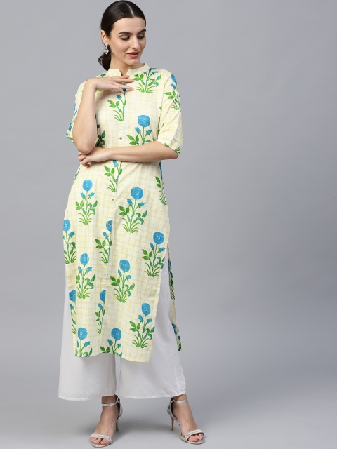 

GERUA Women Off-White & Blue Printed Straight Kurta