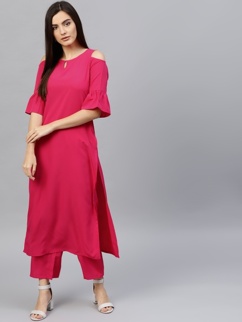 

GERUA Women Pink Solid Cold-Shoulder Kurta with Palazzos