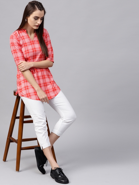 

GERUA Women Red & White Checked A-Line Kurti