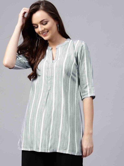 

GERUA Women Grey & White Striped A-Line Kurti