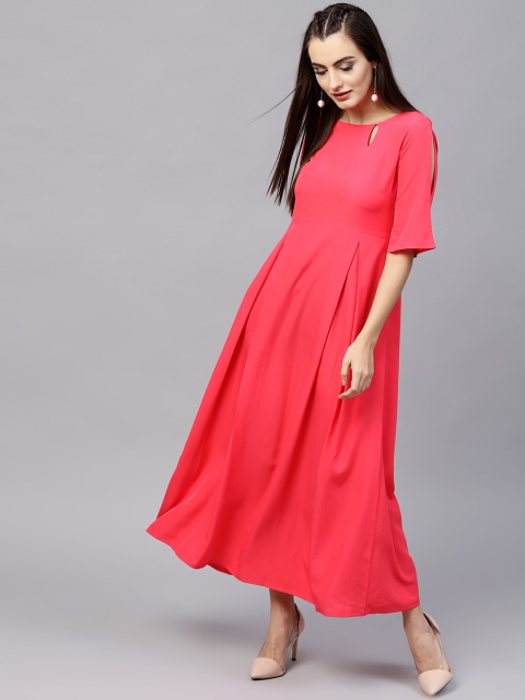 

GERUA Women Coral Pink Solid Maxi Dress