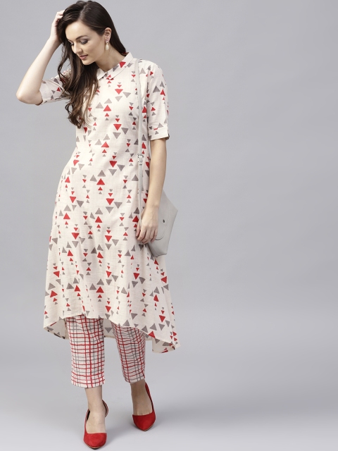 

GERUA Women Off-White & Red Printed Kurta with Trousers