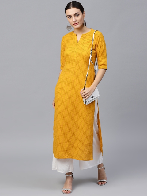

GERUA Women Yellow & Red Checked Straight Kurta