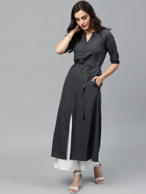 

GERUA Women Charcoal Grey Solid A-Line Kurta