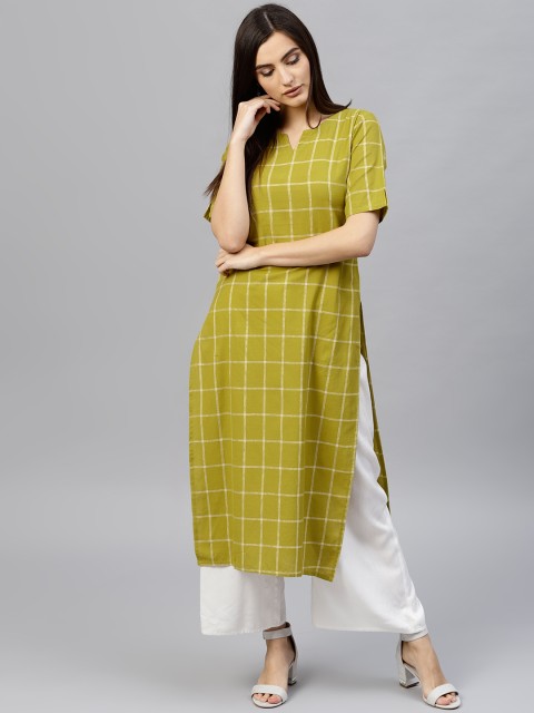 

GERUA Women Green & White Checked Straight Kurta