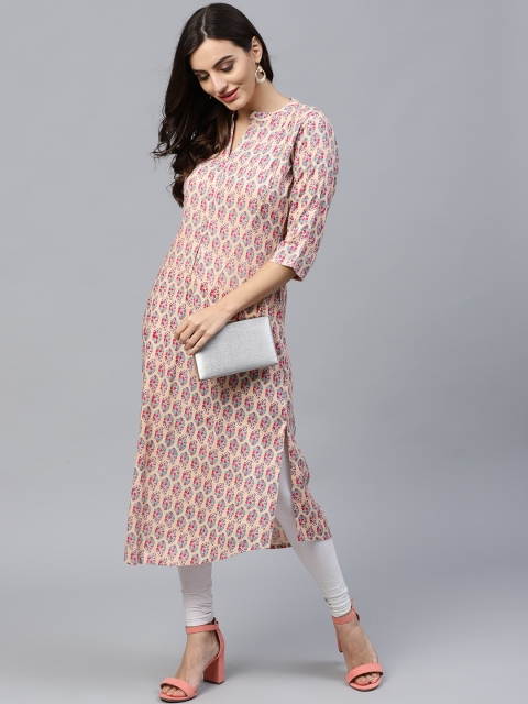 

GERUA Women Peach-Coloured & Pink Printed Straight Kurta