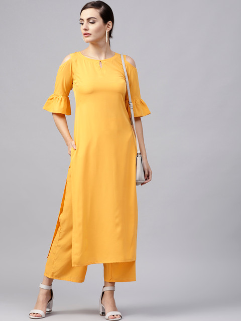 

GERUA Women Yellow Solid Kurta with Palazzos