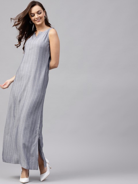 

GERUA Women Grey Striped Maxi Dress