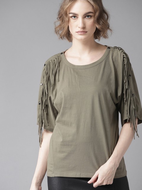 

Roadster Women Olive Green Solid Top