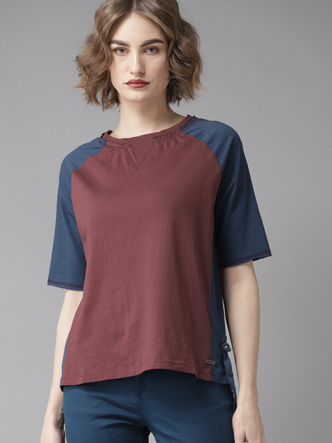

Roadster Women Maroon Solid Round Neck T-shirt