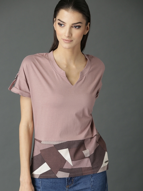 

Roadster Women Mauve Printed Pure Cotton Top
