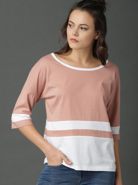 

Roadster Women Mauve Colourblocked Round Neck T-shirt