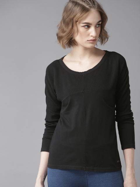 

Roadster Women Black Solid Round Neck T-shirt
