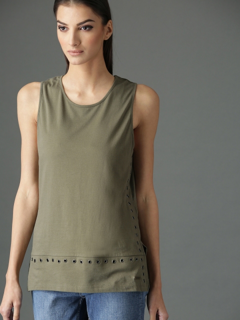 

Roadster Women Olive Green Solid Top