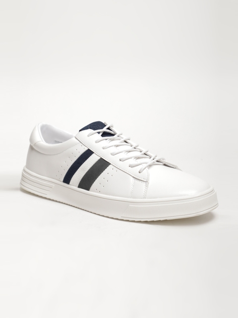 

LOCOMOTIVE Men White Striped Synthetic Leather High-Top Sneakers
