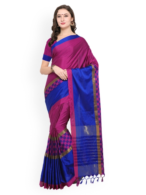 

Satrani Magenta & Blue Poly Silk Solid Saree