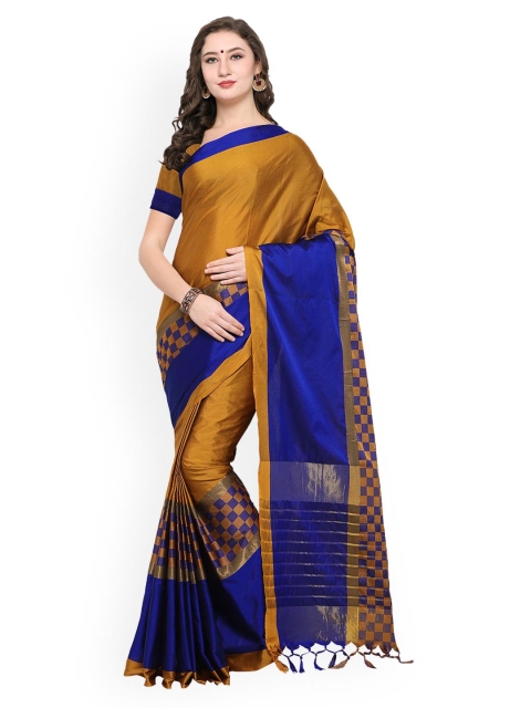 

Satrani Brown & Blue Poly Silk Solid Saree