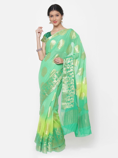 

Chhabra 555 Teal & Sea Green Poly Georgette Woven Design Leheriya Saree