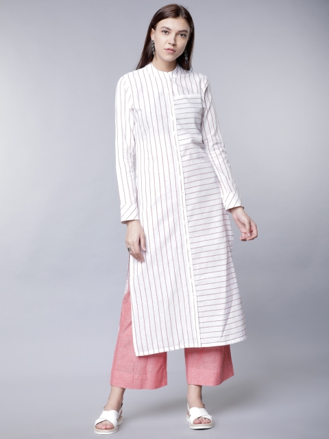 

Vishudh Women White & Pink Striped Kurta with Palazzos