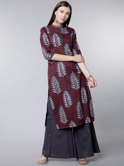 

Vishudh Women Burgundy & Grey Printed Kurta with Palazzos