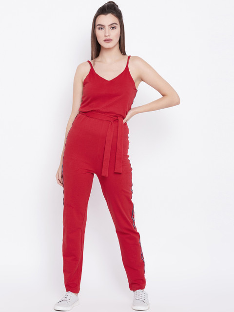 

THE SILHOUETTE STORE Red Solid Basic Jumpsuit
