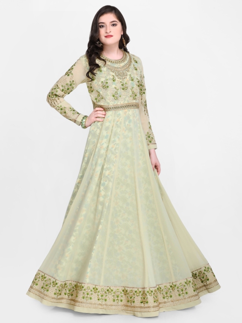 

RIYA Women Beige & Green Embellished Maxi Dress